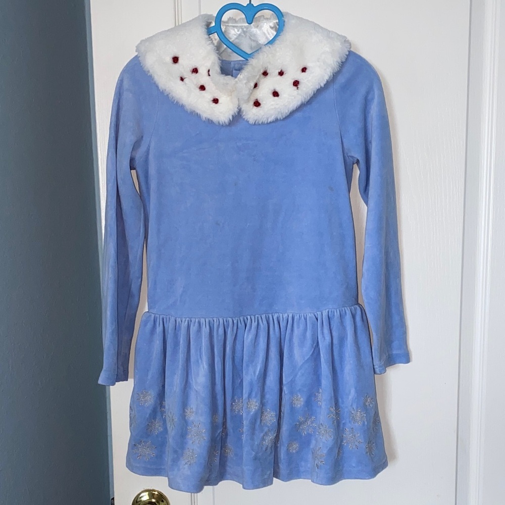Disney Frozen Blue Velour Dress with White Fur Detail